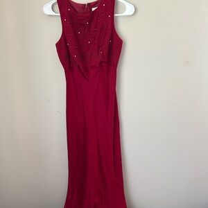 Cache Y2K Vintage Prom Dress Maxi Red‎ Beaded Top Size 3/4 Juniors